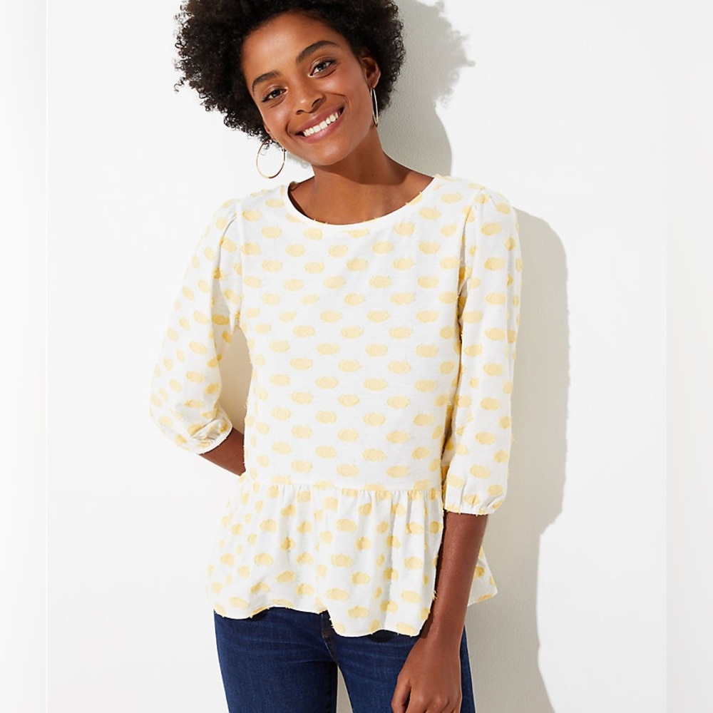 NWT! LOFT Clip Dot Peplum Top